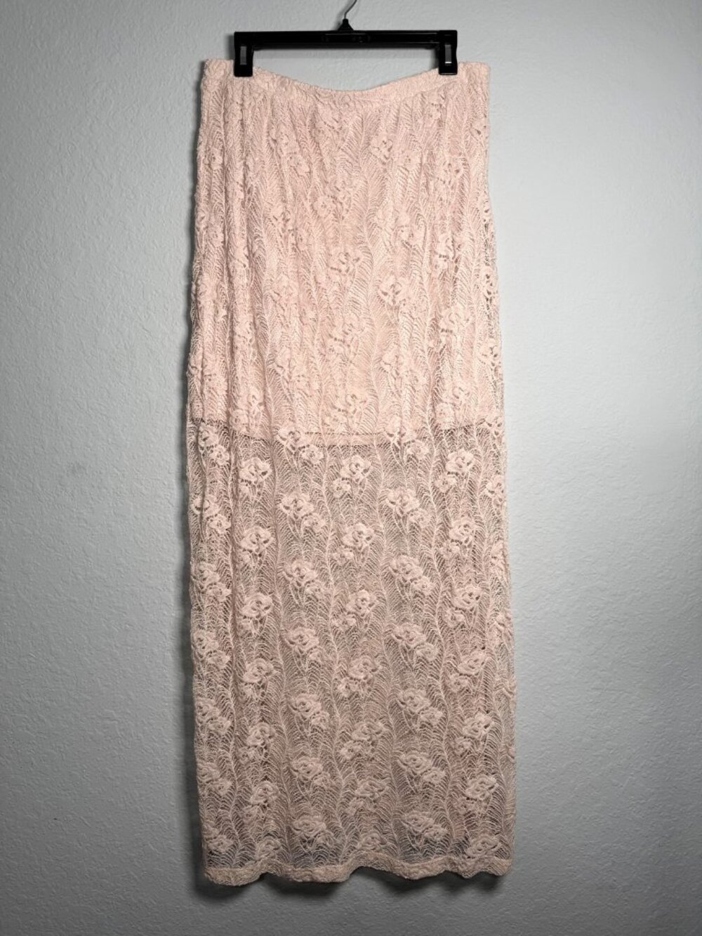 No Boundaries Floral Lace Maxi Skirt Juniors XL Peach Pink Boho Fairy Lined Knit